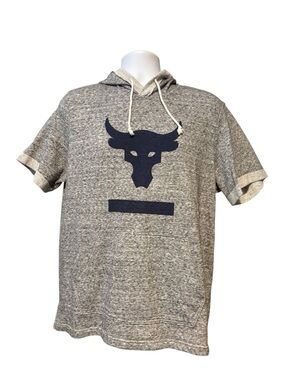 Under Armour Project Rock Men’s Gray Short Sleeve Hoodie with Navy Bull Logo L